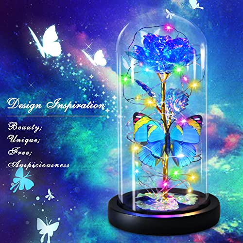 Enchanted Galaxy Light Up Butterfly Rose  Gifts in Glass Dome