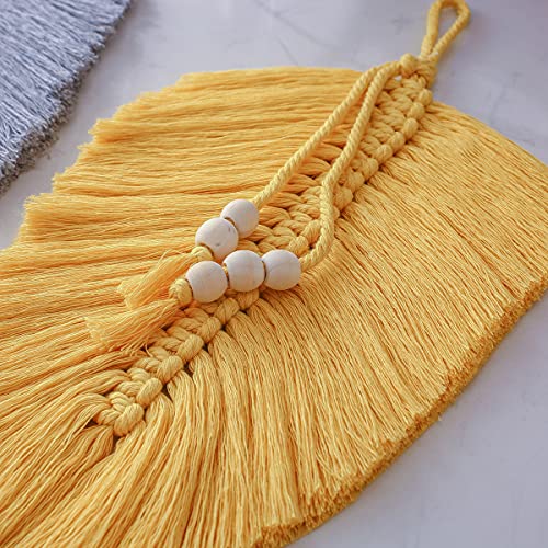 Cotton Macrame Feather Leaf w/  Wooden Beads Wall Decoration