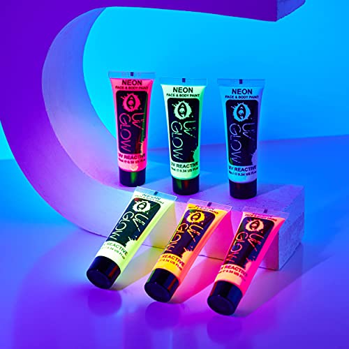 UV Glow Blacklight Face and Body Paint 0.34oz - Set of 6 Tubes - Neon Fluorescent