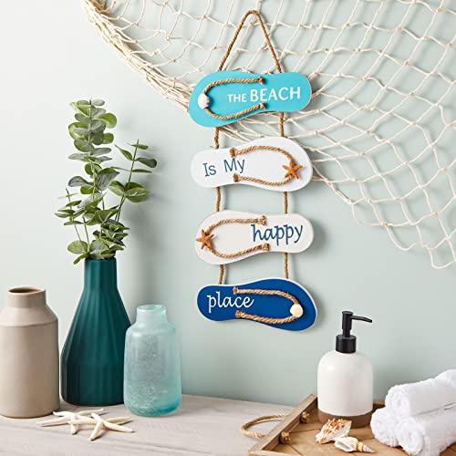 The Beach is My Happy Place Themed Flip Flop Wall Sign, Decor (8.5 x 20 In)