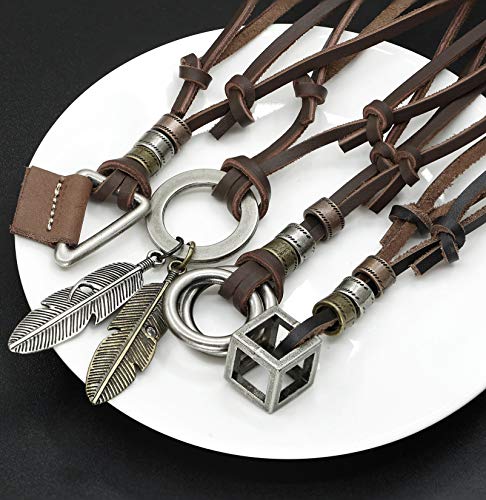 4pcs Leather Vintage Necklace for Men/Women