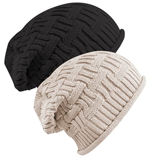 2 Pack Slouchy Beanie Winter Knit Soft Hat for Women/Men