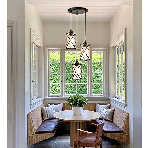 3-Light Industrial Pendant Light, Black Metal Cage Chandelier Lights