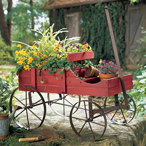 Wagon Decorative Garden Backyard Planter, Red