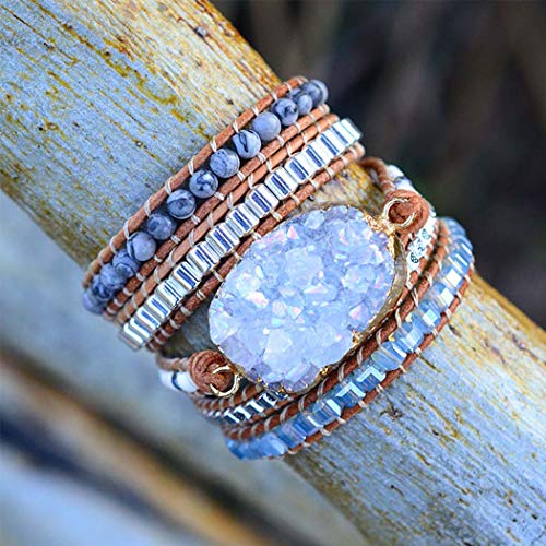 Handmade Boho Natural Stone Wrap Bracelets Turquoises Crystal Beads Bracelet Jewelry