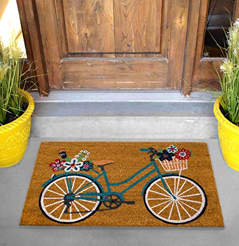 Welcome Door Mat, Printed Outdoor Coir 18"x30" (Floral Bicycle)