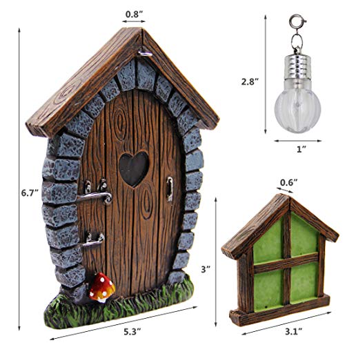 Fairy Gnome Home Miniature Window & Door w/ Litter lamp for Trees Decoration - Glow in Dark