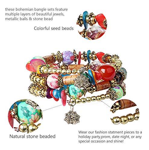 6 Sets Bohemian Stackable Bead Bracelets for Women Stretch Multilayer