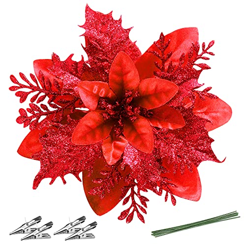 12Pcs Poinsettia Artificial Flowers for Christmas Ornaments