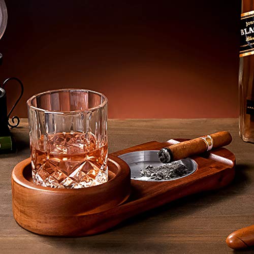 Wooden Cigar Ashtray Coaster/Whiskey Glass Tray & Cigar Holder