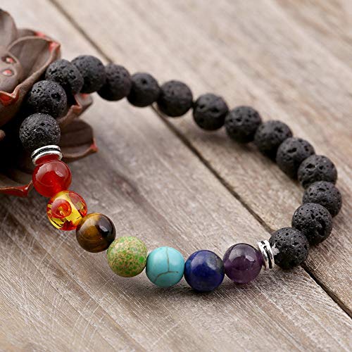 12 PCS Lava Chakra Oil Stone Diffuser Yoga Aromatherapy Essential Natural Stone Bead Bracelet 8MM