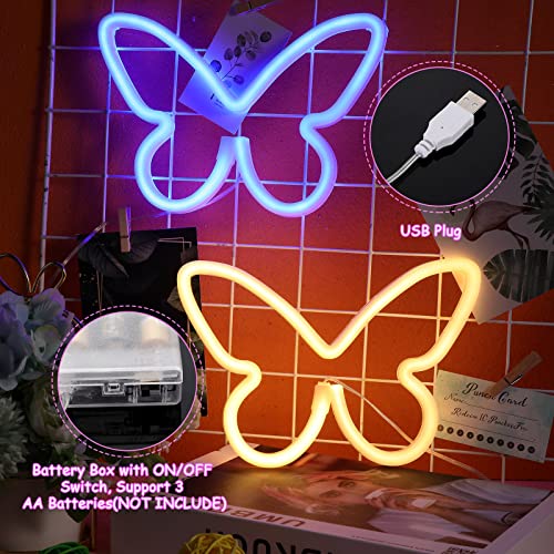 2 Pcs Butterfly Neon Signs 3-AA Battery Powered,USB Operated Wall Decor