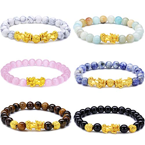 6 Pieces Feng Shui Bracelets Pixiu Wealth Luck Pi Yao Dragon Charm Beaded Bracelets