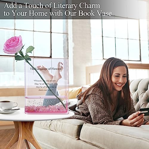 Book Vase for Flowers Home Décor,Artistic and Cultural Flavor Decorative Acrylic Clear Vase