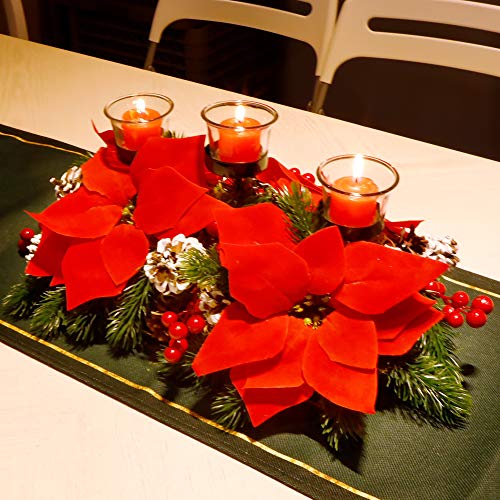 Christmas Poinsettia Centerpiece w/ 3 Candle Holders