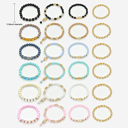 6 Sets Stackable Stretch Bracelets Multi-color Bohemian Bracelet Sets for Women