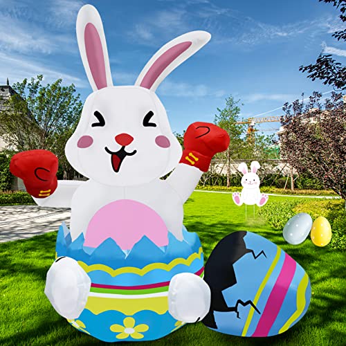 6Ft Easter Inflatable Decorations Easter Bunny & Eggs w/ Build-in LEDs