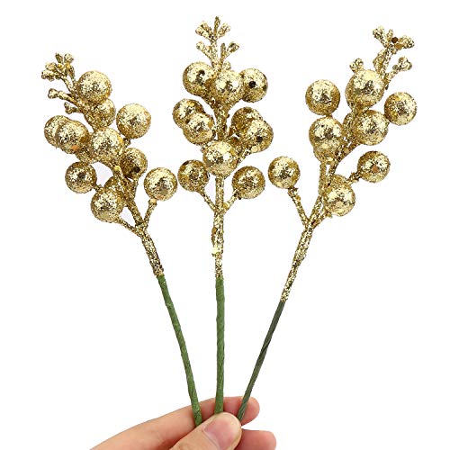 Glitter Berry Stems-20 Pcs 7.8 Inch Artificial Christmas Tree Picks Decoration