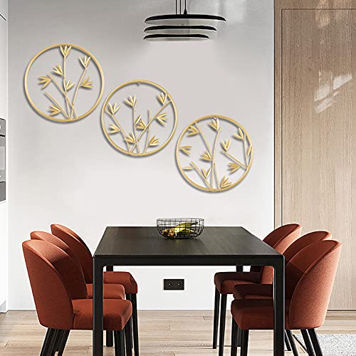 3 Sets Gold Metal Bamboo Leaf Wall Decoration, 17.7 Inch