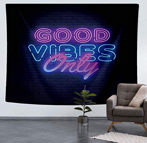 Neon Good Vibes Only Words in Neon Tapestry Wall Decoration Black Blue DANNY S HOME GOODS