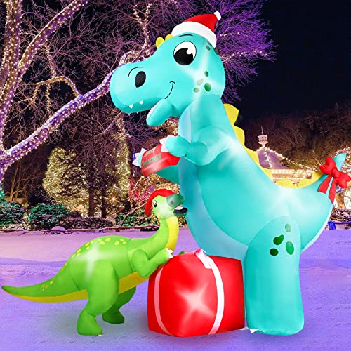 8FT Dinosaur Christmas Inflatables Decoration w/ LEDs