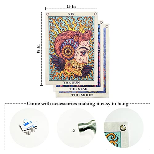 3 Pcs Tarot Tapestry Sun Moon Star Tarot Card Tapestry Blacklight Poster UV Reactive Indie Trippy Tapestry