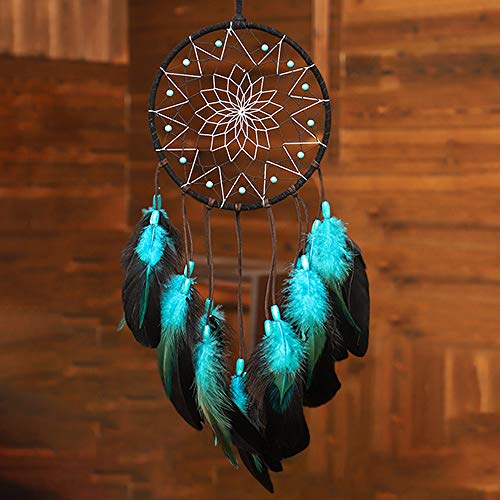 Blue Dream Catchers Handmade, Boho Traditional Circular Net for Wall Hanging Decor,