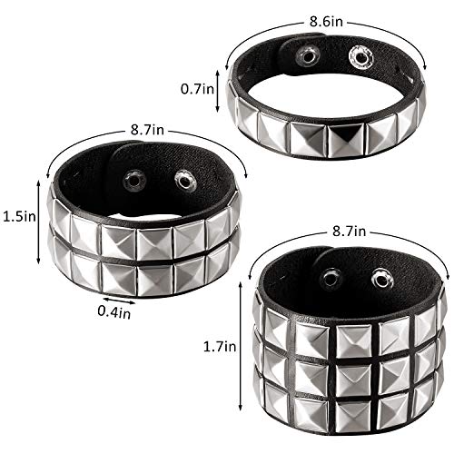 3 Pieces Leather Studded Punk Bracelet for Men/Women