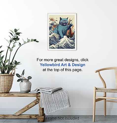 Vintage Funny Cat Wall  Catzilla Japanese  The Great Wave off Kanagawa  Cute Cat Stuff  Cat Wall