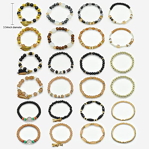 6 Sets Stackable Stretch Bracelets Multi-color Bohemian Bracelet Sets for Women