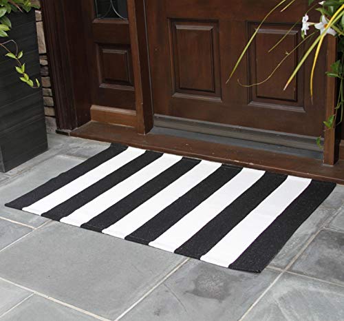 Black & White Striped Rug 27.5 x 43 Inches Cotton