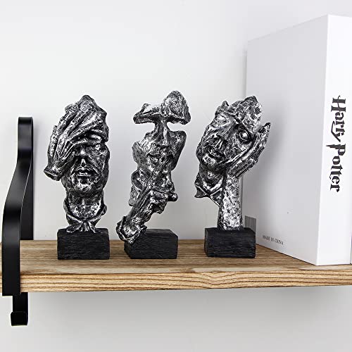 3 Pcs Thinker Statue, Silence is Gold Abstract Art Figurine