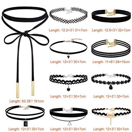 Black Velvet Choker Necklaces w/ Storage Bag for Women Girls, Pack of 10