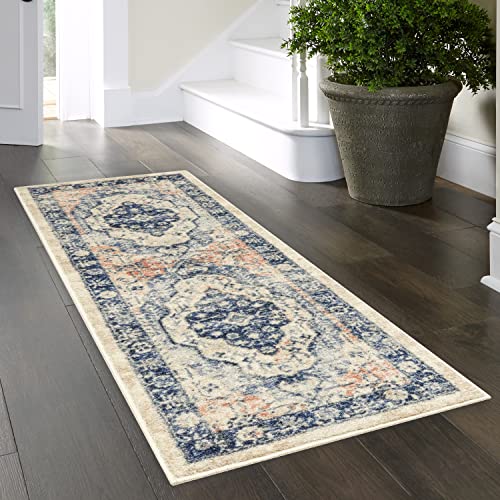 Caprice Boho Non Skid Runner Rug Blue, 2' x 6'