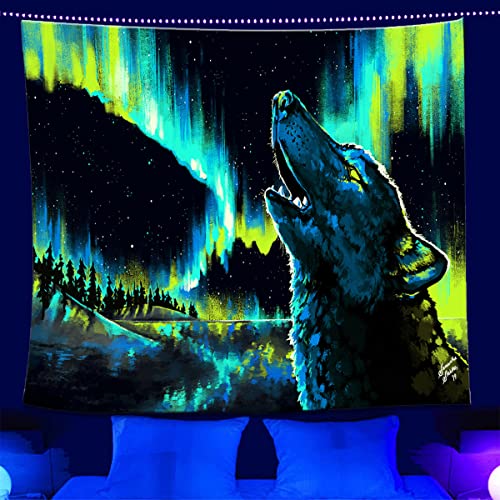 All-seeing eye fluorescent tapestry, omniscient eye, aurora color timberwolf blacklight tapestry,