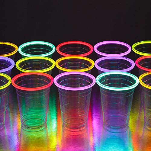 20 GLOWING PARTY CUPS 16 oz Plastic Clear Disposable Glow Stick Cup for Party Supplies