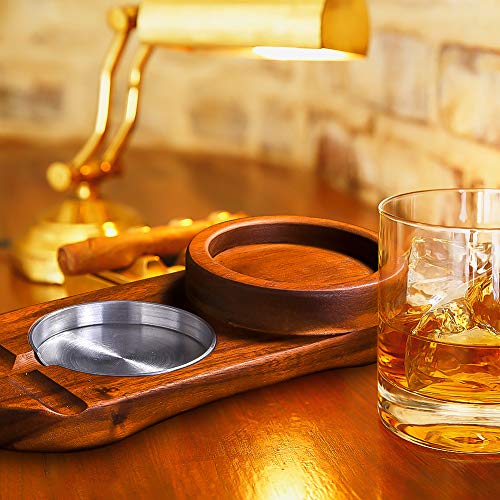 Wooden Cigar Ashtray Coaster/Whiskey Glass Tray & Cigar Holder