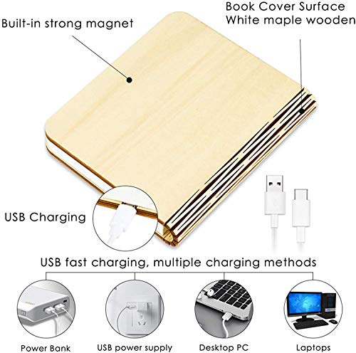 Wooden Book Novelty Folding Book Lamp,USB Rechargeable