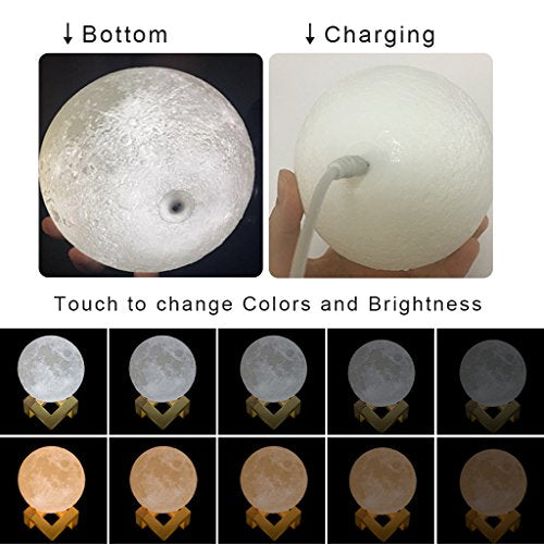 Moon Lamp Night Light  USB Charging & Touch Control Brightness Warm & Cool White