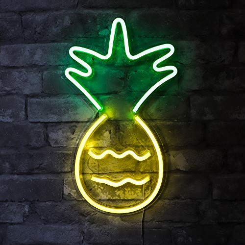 17” x 10” inch LED Neon ‘Yellow & Green Pineapple’ Wall Sign for Cool Light, Wall Art Home Decoration