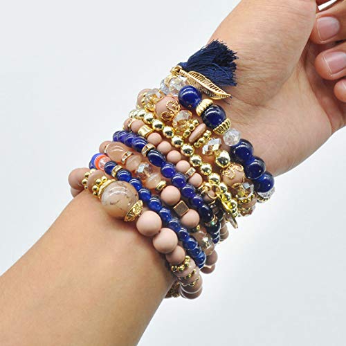 6 Sets Stackable Stretch Bracelets Multi-color Bohemian Bracelet Sets for Women