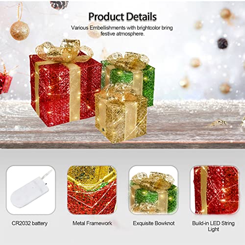 3pcs Lighted Gift Boxes Christmas Decorations