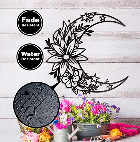 Black Boho Large Floral Moon & Star Phase Wall Decoration