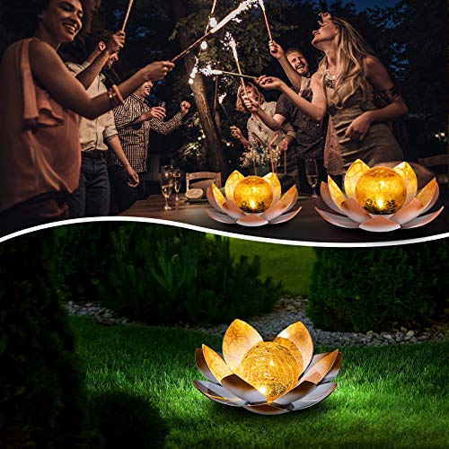 Lotus Solar Light  Garden Decor ,Waterproof LED Crackle Globe Glass Flower Light