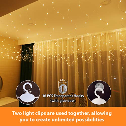 300 LED Fairy Curtain Lights with Remote 8 Modes Timer for Bedroom, 9.8x9.8Ft USB Plug in Adapter