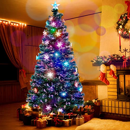 Pre-Lit Optical Fiber Christmas Artificial Tree w/ LED RGB Color Changing Lights