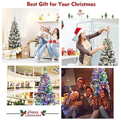 5f/6ft Pre-lit Snow Flocked Christmas Tree Decoration