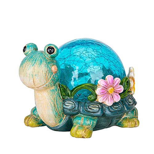 Garden Turtle Statue Outdoor Figurine Glass Solar Lights Decor