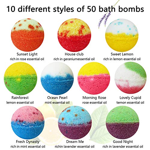 Organic Bath Bombs Gift Set, 50 Handmade Bulk Bath Bombs Wonderful Fizz Effect Bath Gift