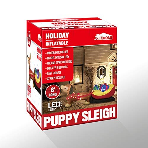 8 FT Long Christmas Puppy Inflatable with Build-in LEDs